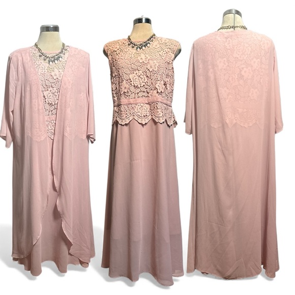 Elegant Pink Lace Wedding Dress Set Size XXXL - Picture 1 of 14